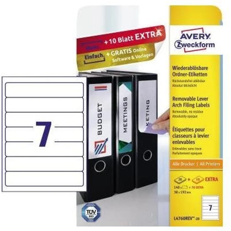 Avery Zweckform Aktenordner Ordnerrückenetikett, schmal/kurz, 38 x 192 mm (B x H) – Bild 1