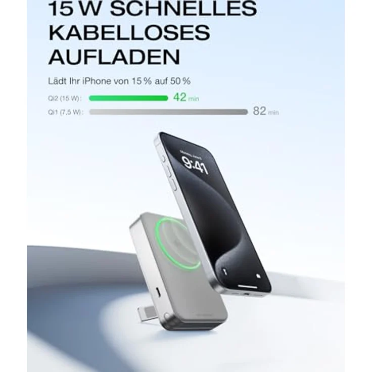 EF ECOFLOW Magnetische Powerbank 10 000 mAh Silber, kabelloses tragbares Ladegerät, 65 W Schnellladender Batteriepack mit USB-C-Kabel, kompatibel für iPhone 16/15/14/13/12 Serie – Bild 2
