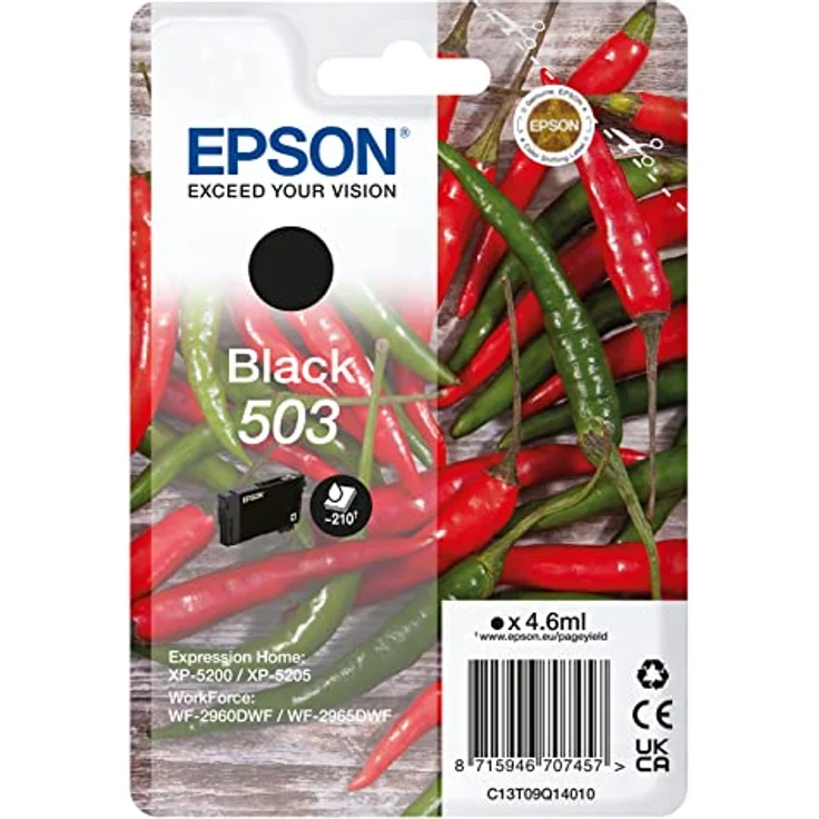 Epson Original 503 Tinte Chili Singlepack schwarz Standard, XP-5200 XP-5205 WF-2960DWF WF-2965DWF, ReadyPrint Flex-Tintentarife – Bild 1