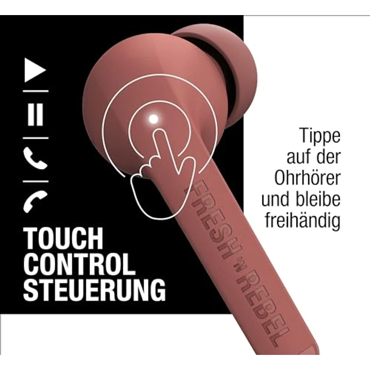 Fresh 'n Rebel Twins Fuse, True Wireless kabellose In-Ear-Bluetooth-Kopfhörer mit Spitze, mit Sprachassistent, Touch-Steuerung und eingebautem Mikrofon, 30 Stunden Spielzeit (Safari Red) - Preisvergleich – Bild 3