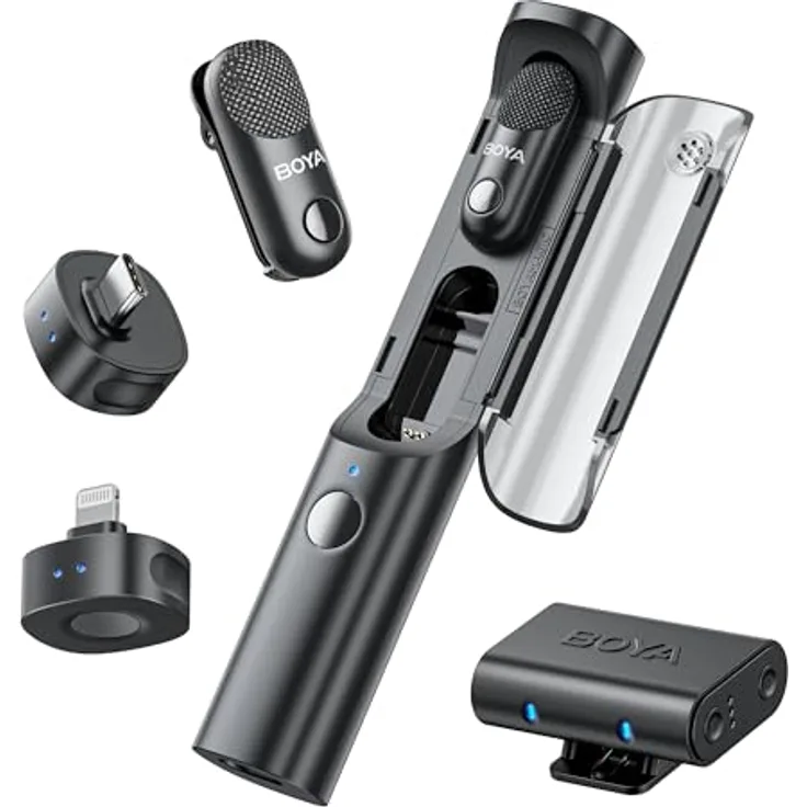 BOYA Magic Mikrofon Handy, Mini-Lavalier-Mikrofon Kabellos mit USB-C-Stecker, KI-Geräuschunterdrückung, 30 Stunden Akkulaufzeit für iPhone 15/16 Serie