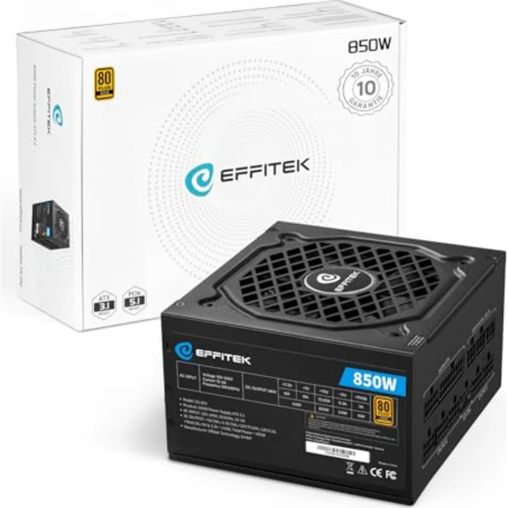 EFFITEK Gold Series 850W Netzteil, 80 Plus Gold, ATX 3.1, PCIe 5.1 kompatibel, vollmodular, geräuscharm, Japan 105°C Kondensator, aktives PFC, Premium 16AWG Kabel – Bild 1