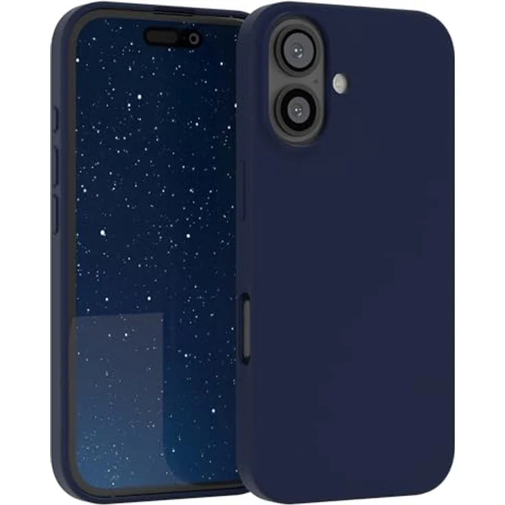 EAZY CASE Premium Silikon Handyhülle für iPhone 16, Slimcover mit Kameraschutz, Innenfutter, Nacht Blau, kratzresistent, kabelloses Laden, 3-Schichten Aufbau – Bild 1