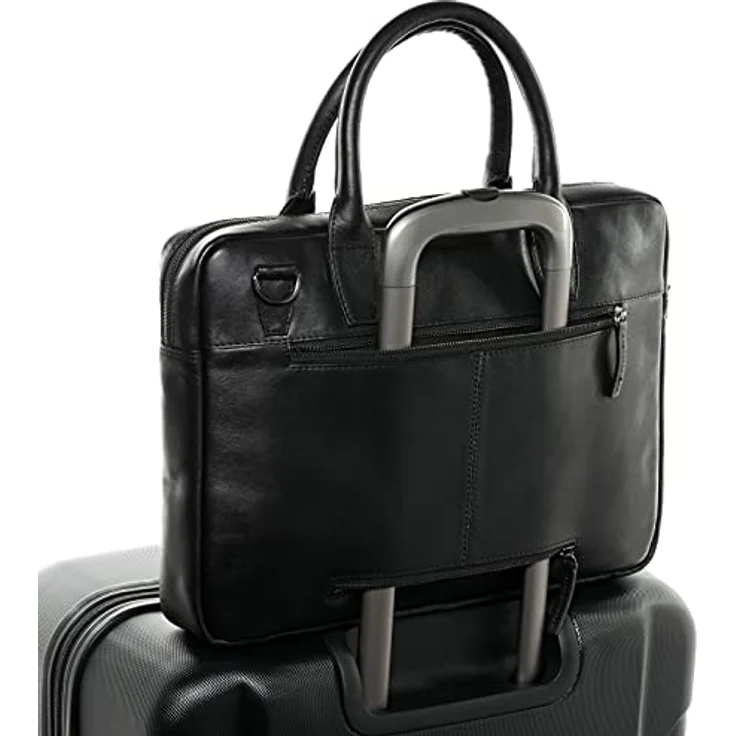 SID & VAIN große Laptoptasche schmal echt Leder - 15.4 Zoll Laptop Business-Tasche Boston L - Umhängetasche Aktentasche mit Laptop-Fach - Ledertasche Herren und Damen schwarz handgefertigt – Bild 5
