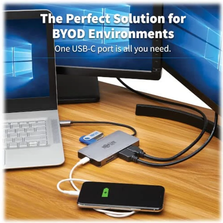 Tripp Lite USB-C Zwei-Monitor-HDMI-Laptop-/Telefon-Dockingstation, 4K @ 60Hz (4:4), USB-A Hub, Gigabit-Netzwerk-Port, SD & MicroSD-Speicherkarte, 100W USB-C Ladung, 3 Jahre Garantie (U442-DOCK) 8G-GG – Bild 2