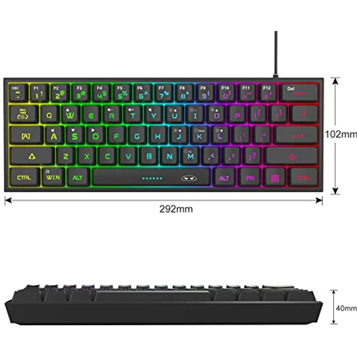 Magegee TS91, Kabelgebundene 60% Gaming-Tastatur mit RGB-Beleuchtung, Schwarz – Bild 6