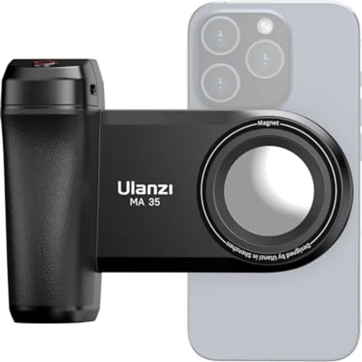 ULANZI MA35, Magnetischer Smartphone Griff mit Bluetooth-Fernbedienung und Spiegel, geeignet für Smartphones von 5 bis 9,5 cm Breite, schwarz