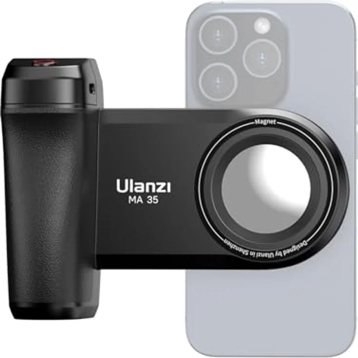 ULANZI MA35, Magnetischer Smartphone Griff mit Bluetooth-Fernbedienung und Spiegel, geeignet für Smartphones von 5 bis 9,5 cm Breite, schwarz – Bild 1