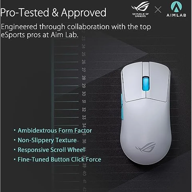 ASUS ROG Harpe Ace Aim Lab Edition White RGB Gaming Maus weiß (kabellos, 2,4 GHz RF, Bluetooth, USB, optischer ROG AimPoint-Sensor 36.000 dpi, ROG Micro Switches, fünf programmierbare Tasten) – Bild 2
