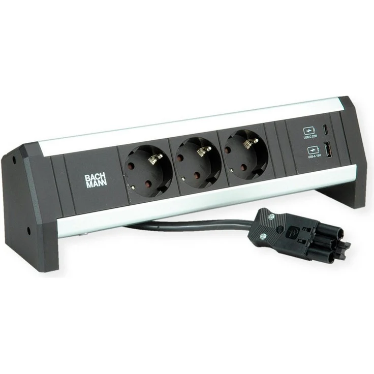 Bachmann Desk1 3x Schutzkontakt Steckdosenleiste, 1x USB-Charger 22W, Kabellänge 0,2 m, schwarz – Bild 1