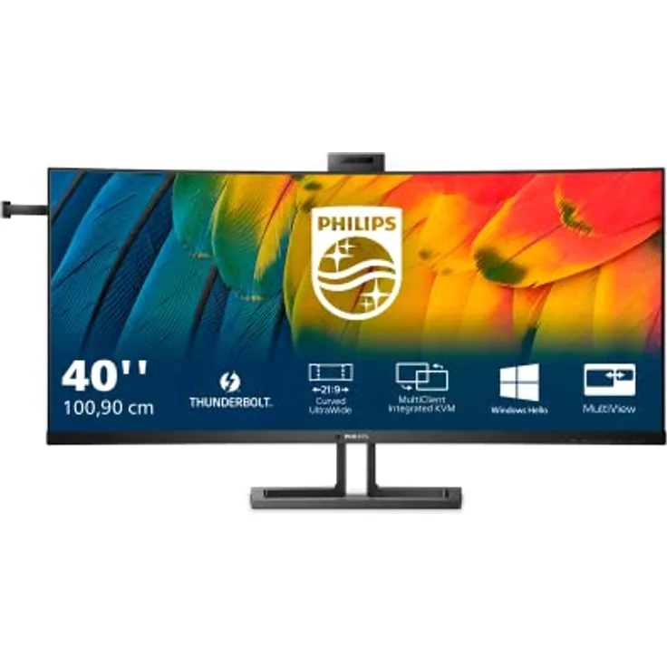Philips 40B1U6903CH - 40 Zoll Wide UHD Curved Monitor, 5 MP Webcam, höhenverstellbar, Lautsprecher (5120x2160, 75 Hz, HDMI, DisplayPort (in/Out), Thunderbolt, USB Hub) schwarz