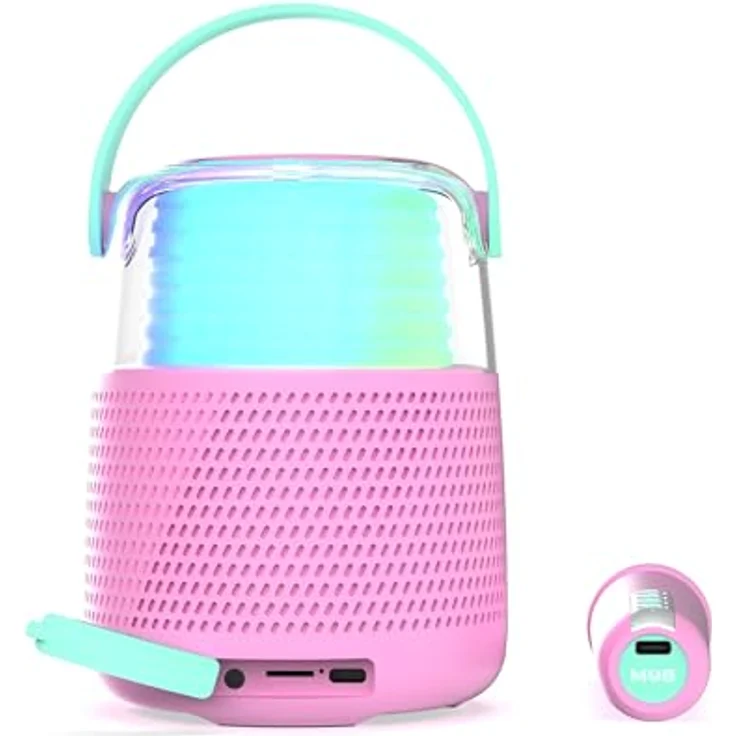 Mobility on Board KS-80 Bluetooth-Lautsprecher & Karaoke, Blau/Pink, kabelloses Mikrofon, Soundeffekte – Bild 4