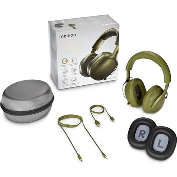 MEDION HX-1 Pure Over Ear Kopfhörer, kabellos mit Bluetooth 5.4, 100 Stunden Akkulaufzeit, IPX4 Spritzwasserschutz, grün – Bild 3