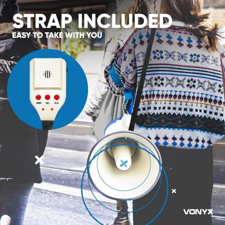 Vonyx MEG065 Megaphon 65W USB SD Akku Aufnahme Sirene Mikrofon – Bild 9