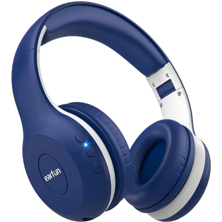 EarFun Bluetooth Kopfhörer Kinder, HiFi Sound, 85/94dB Lautstärkeregelung, HD-Mikrofon, 40 Std Akku, Faltbar & Einstellbar, Blau