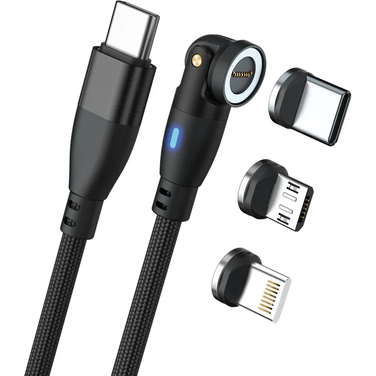RealPower MagneticCharge 100, 1m USB 3.2 Kabel mit Magnetanschluss, schwarz, 100 Watt, inkl. Adapter