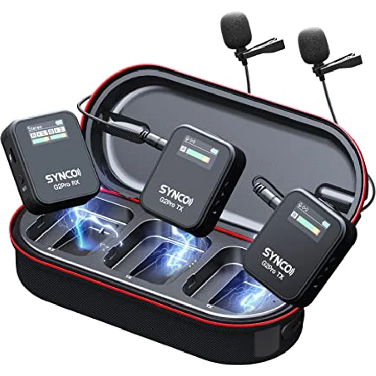 SYNCO Kabelloses Mikrofon, Dual-Klappe, G2 A2, Mikrofon, kabellos, 2,4 GHz, 100 m, Übertragung, kompatibel mit DSLR-Kamera, Handys und Tablets, Krawatte, Mikrofon, Klappe, kabellos, System