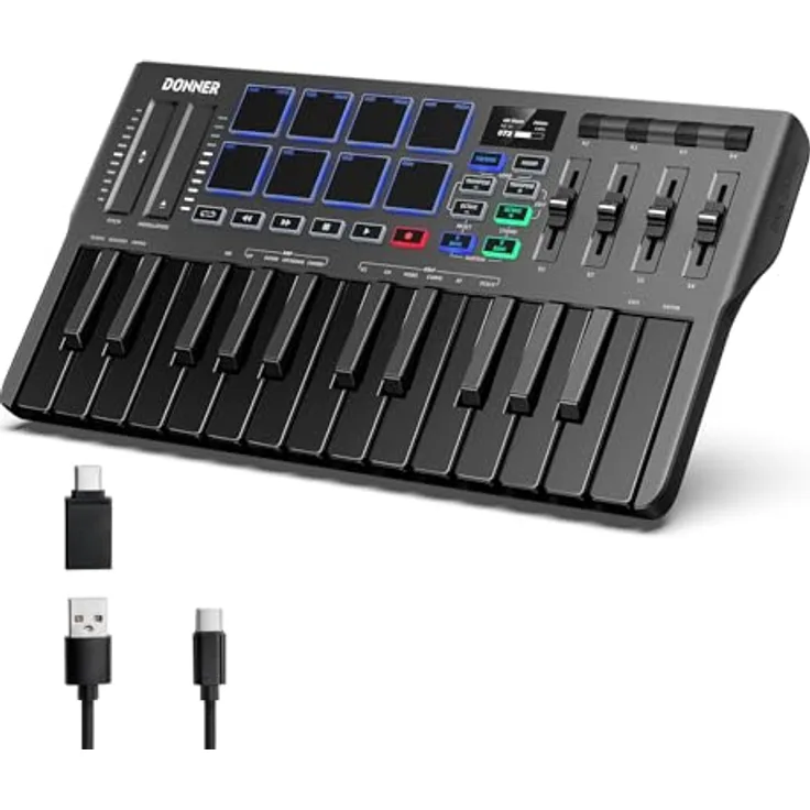 Donner DMK-25 PRO MIDI-Tastatur, Smart Dynamic Scale-Modus, Pitch/Modus-Touch-Modus, Innovatives OLED-Display