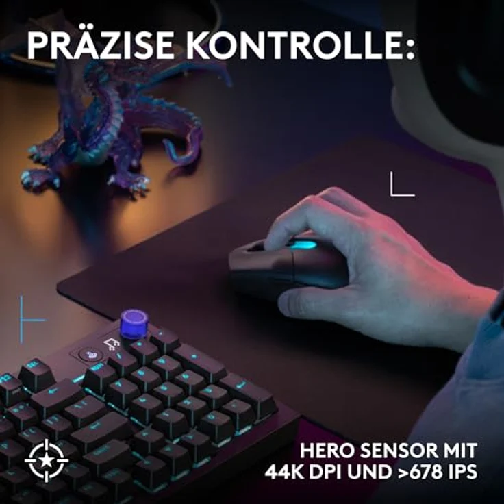 LOGITECH G305 X SUPERLIGHT Gaming-Maus, kabellos, HERO 44K-Sensor, 61 g, RGB-Beleuchtung, schwarz – Bild 4