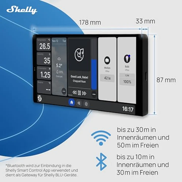 Shelly Wall Display X2 Black, Smart Home Hub mit BLU H&T Sensor für Temperatur, Luftfeuchtigkeit und Lichtsteuerung, Schwarz – Bild 5