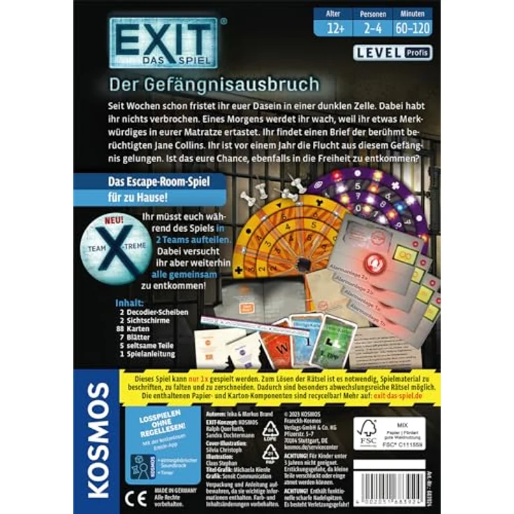 KOSMOS 683924 EXIT - Das Spiel - Der Gefängnisausbruch, Level: Profi, Team-Challenge in 2 Teams, Escape Room Spiel, EXIT Game ab 12 Jahre, EIN einmaliges Gesellschaftsspiel – Bild 2