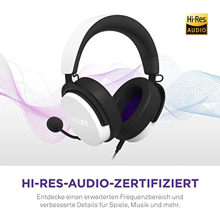 NZXT Kabelgebundenes PC-Gaming Relay-Headset – AP-WCB40-W2 - Hi-Res-Audio-zertifiziert – DTS Headphone:X Surround-Sound – Leichtes und komfortables Design – Abnehmbares Mikrofon – Weiß – Bild 2