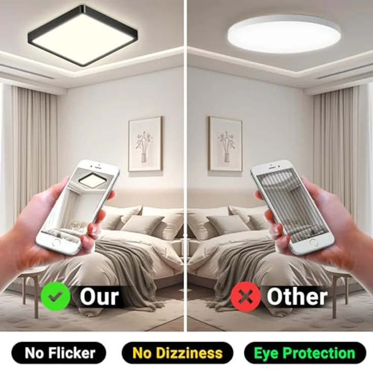 LQWELL® Deckenleuchte LED Deckenlampe, IP44 Wasserfest Badlampe Quadrat Flach 18W 4000K 1600LM, Modern Schlicht Lampe Dünn, 220 * 24mm, für Wohnzimmer Badezimmer Schlafzimmer Küche Flur Keller Büro – Bild 4