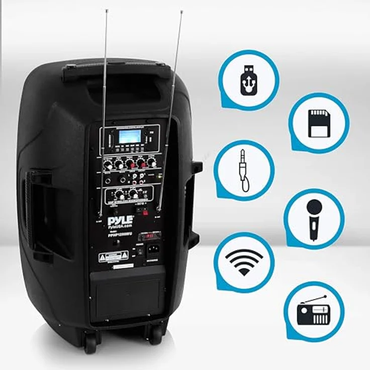 Pyle PA Anlage Komplettset, Bluetooth Musikbox 1000W mit 2 UHF Handmikrofonen und Fernbedienung, schwarz – Bild 6