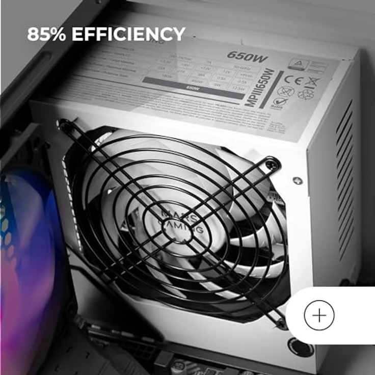 Mars Gaming MPIII650, 650W ATX Netzteil mit 85% Wirkungsgrad, Digital APFC, 120mm AI-RPM Lüfter, flache Kabel, weiß, 5 Jahre Garantie – Bild 3