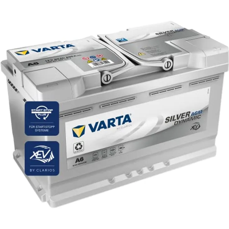 VARTA A6 Silver Dynamic AGM, 12V 80Ah Autobatterie für Start-Stop Systeme, 800A, auslaufsicher und rüttelfest