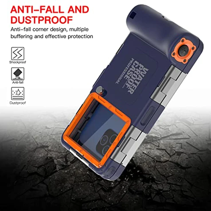 ShellBox Case Taucherhülle 2. Generation für iPhone/Samsung Galaxy Serie, universelle Handys [4,9-6,9 Zoll], Schnorcheln [15 m] Ganzkörperschutz (blau-orange) – Bild 3