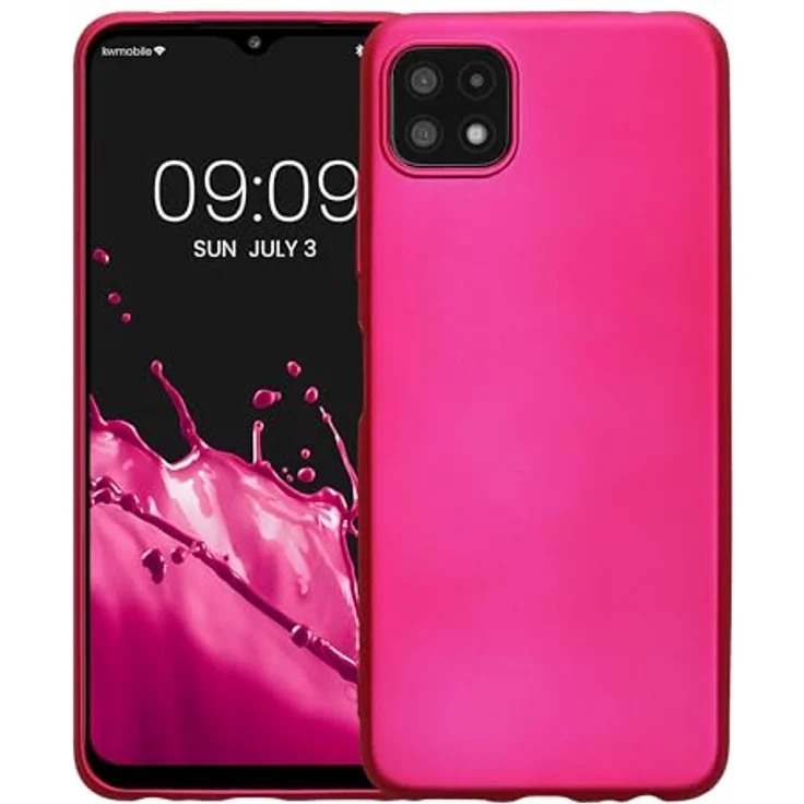 kwmobile Handyhülle für Samsung Galaxy A22 5G - Silikon Case metallisch schimmernd in Metallic Pink - Flexibles, rutschfestes Cover mit umfassendem Schutz – Bild 4