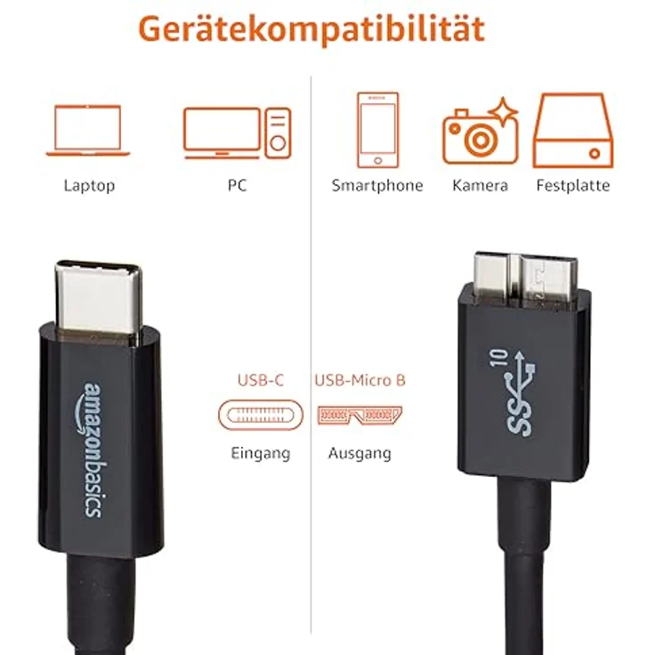 AmazonBasics - Verbindungskabel, USB Typ C auf Micro-USB Typ B, USB 3.1, 2. Generation, 0,9 m, Schwarz - Preisvergleich – Bild 5