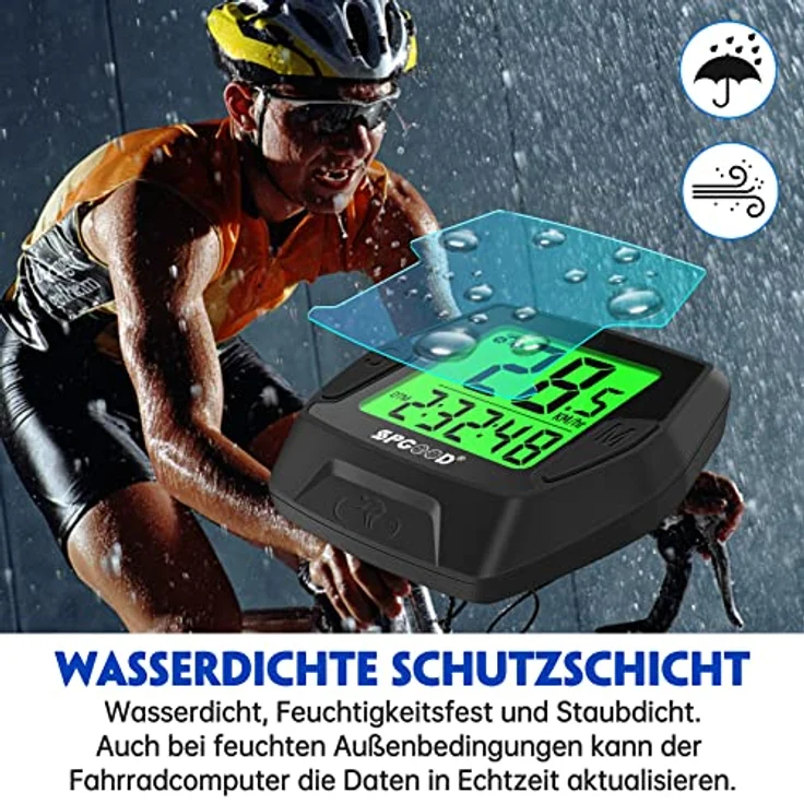 SPGOOD Fahrradcomputer Kabellos, 21 Funktionen, IP54 Wasserdicht, Hintergrundbeleuchtetes Display, Automatischer Start/Stopp, HD-Tacho mit Langzeitbatterie und Aerodynamischem Design – Bild 5
