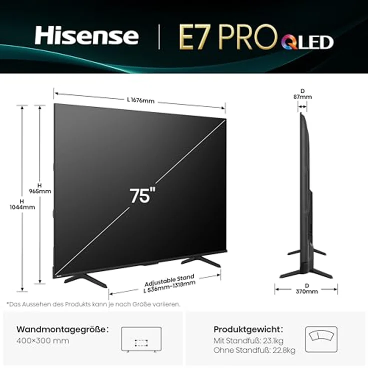 Hisense 75E7Q PRO, 75 Zoll 4K UHD QLED Smart TV mit 144Hz Game Mode PRO, Dolby Vision IQ, Dolby Atmos, AMD FreeSync Premium und AI HDR Upscaler [2025] – Bild 2