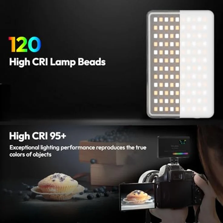 ULANZI VL120 RGB LED Videoleuchte, dimmbar 2500K-9000K mit CRI 95+, Kaltlichtschuh, 3100mAh Akku für DSLR Kamera/TikTok Live/Videofotografie/YouTube/Vlogs – Bild 4