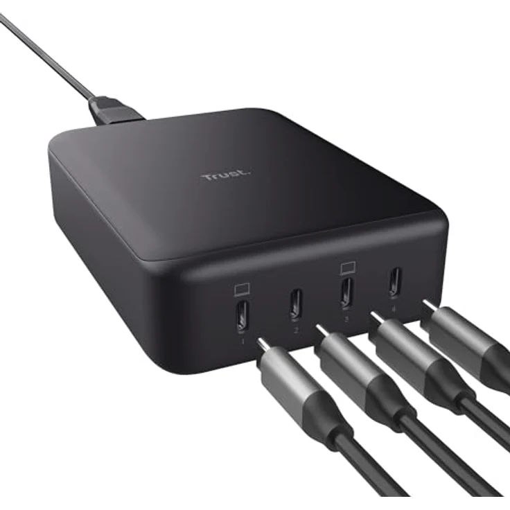 Trust Maxo 240W 4 Port USB C Ladegerät, Schnellladegerät 4X USB-C, GaN-Technologie, 1 m Netzkabel, nachhaltiges Design, für Büro Mobile iPhone iPad Tablet Laptop – Bild 1