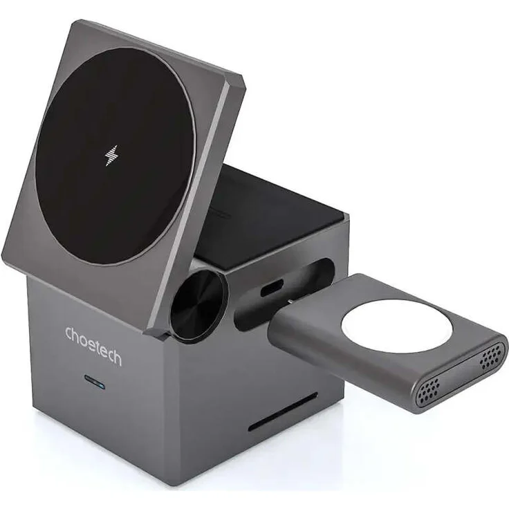CHOETECH T632-F 3-in-1 induktives Ladegerät, 15W für Smartphone, kabellose Kopfhörer und Uhr, schwarz