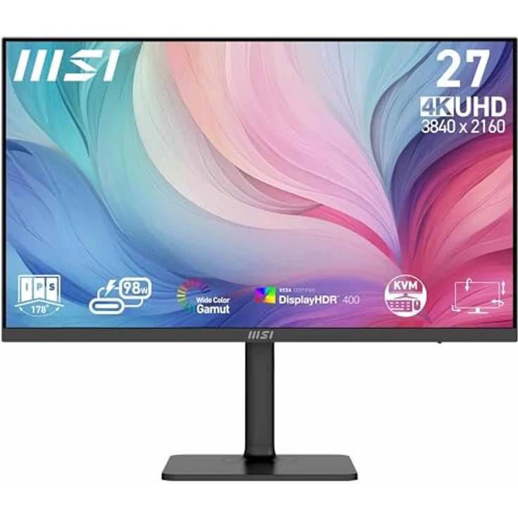 MSI Modern MD272UPHG 27-Zoll-UHD Office Monitor – 3840 x 2160 IPS Panel, 60 Hz, TÜV Rheinland Eye Comfort, VESA Mountable, 4-Wege Adjustable, HDMI 2.0b, DisplayPort 1.4a, Type-C, USB-B, USB-A – Bild 1