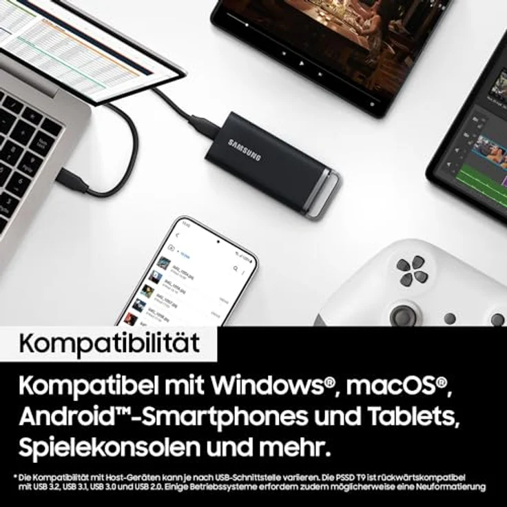 Samsung Portable SSD T5 EVO, 4 TB, USB 3.2 Gen. 1, 460 MB/s Lesen, 460 MB/s Schreiben, Externe Festplatte für Mac, PC, Android, Smart TVs und Spielkonsolen, Inkl. USB-C-Kabel, MU-PH4T0S/EU – Bild 5