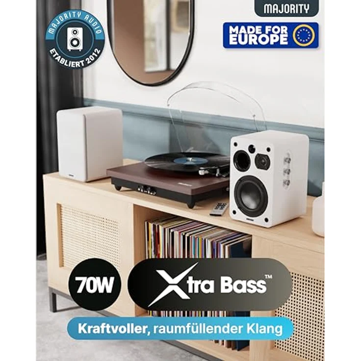 MAJORITY D70X Aktivlautsprecher, 70W Bluetooth Regallautsprecher mit HDMI ARC, Dualtreiber Kohlefaser, Studio Monitor mit Fernbedienung (Weiß) – Bild 2