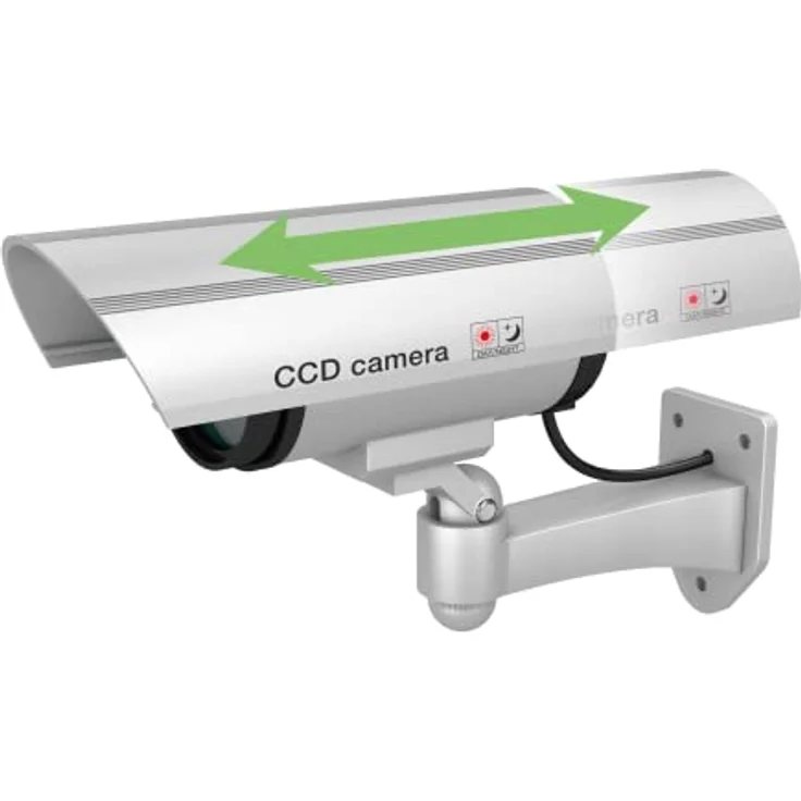 BASI 2er Set Kamera-Attrappe mit blinkendem LED-Licht, Silber, für Innen- und Außenbereich, CCTV, Wandhalterung, drahtlos, 2 Stück – Bild 3