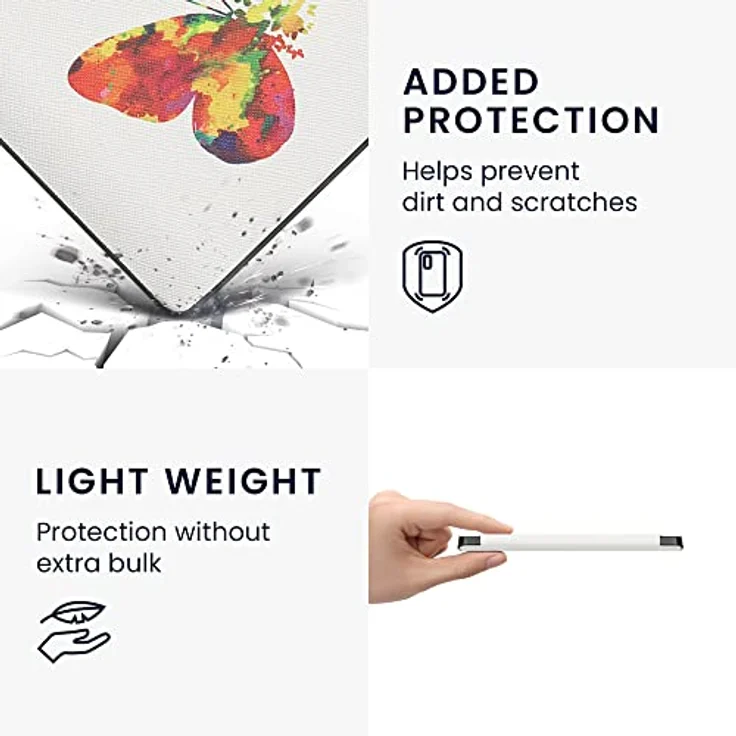 kwmobile Klapphülle für Kobo Aura H2O Edition 2, eReader Case in Mehrfarbig Pink Weiß mit Schmetterling Design, Kunstleder mit Magnetverschluss – Bild 4