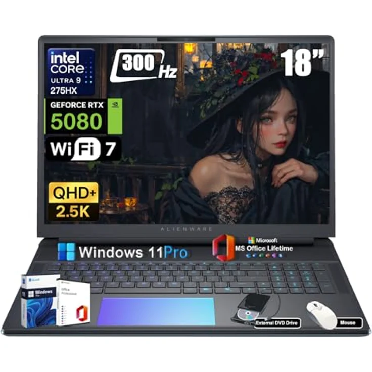 Alienware Area-51 18 Gaming Laptop, Intel Ultra 9 275HX (24-Core, bis 5.4GHz), RTX 5080 GDDR7, 45.7 cm 2.5K QHD+ 300Hz, 64GB DDR5, 8TB SSD, Win 11 Pro, Office Lifetime, RGB-Tastatur – Bild 1