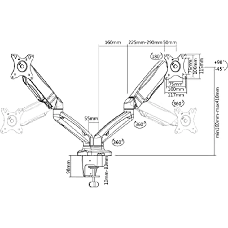 Deltaco ARM-1300, Flachbildschirm-Tischhalterung für 32 Zoll Monitore, vollbeweglich mit Gasfeder, Schwarz – Bild 6