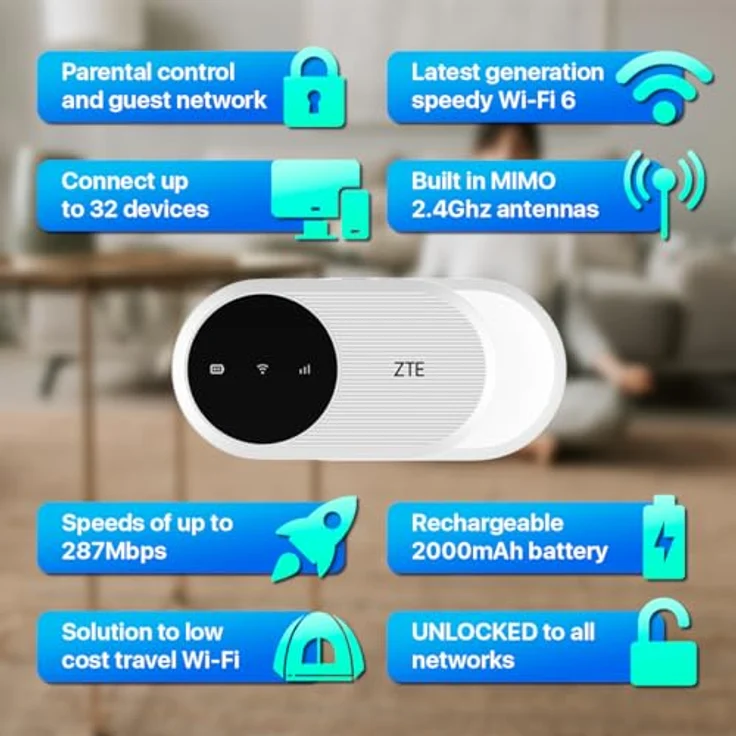 ZTE Modem U10 Mobiler 4G WiFi CAT4 Hotspot 287 Mbps für bis zu 32 Geräte - weiss – Bild 7