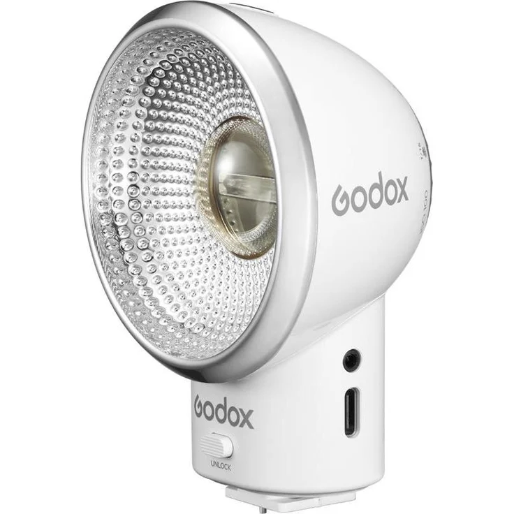 Godox Retro-Kamerablitz Lux Elf, Blitzgerät mit Leitzahl 50 und 5 Leistungsstufen, Weiss