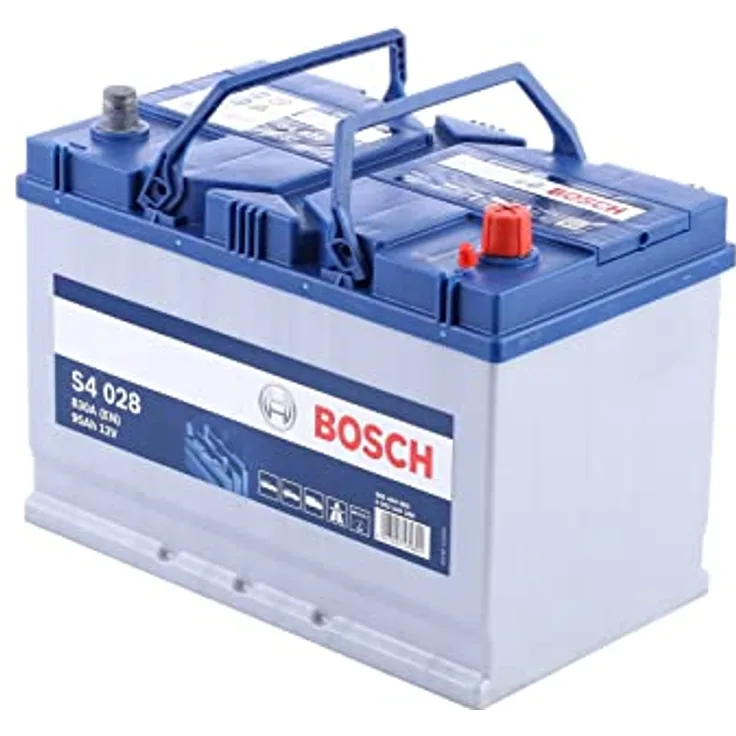 Bosch S4 028 Fahrzeugbatterie, 95 Ah, 12 V, 830 A, wartungsfrei, korrosionsbeständig, blau