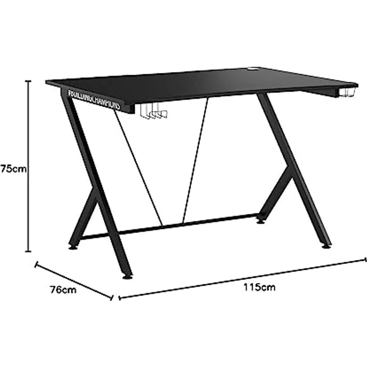 Trust Gaming Tisch - GXT 711 Dominus Ergonomischer Gaming Schreibtisch mit Kabelmanagementsystem, Headset- und Getränkehalter – Bild 3