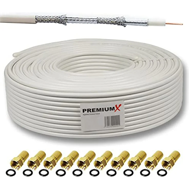 Premium X Koaxialkabel 15m BASIC 4-fach Abschirmung 135dB für DVB-S/S2, DVB-C und DVB-T mit 10 F-Steckern – Bild 1